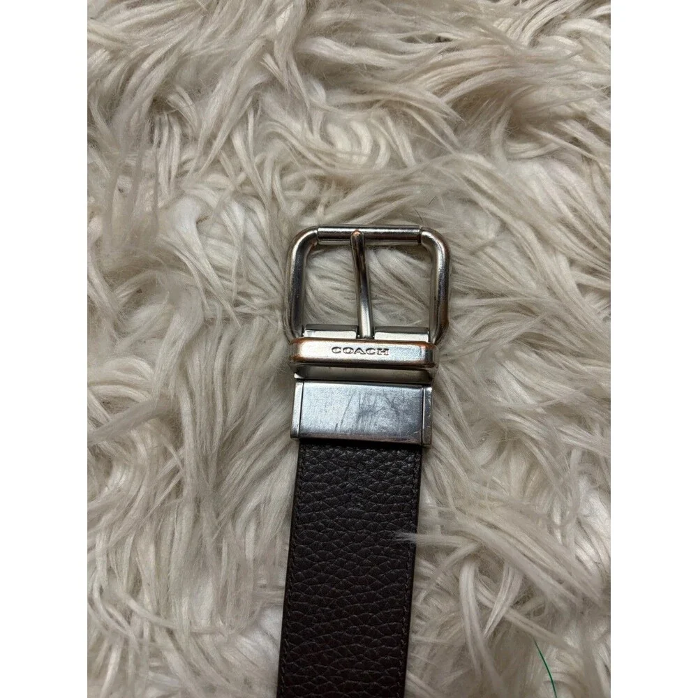 Coach Mens Modern Harness Reversible Belt Brown Pebbled Black Smooth Leather GUC